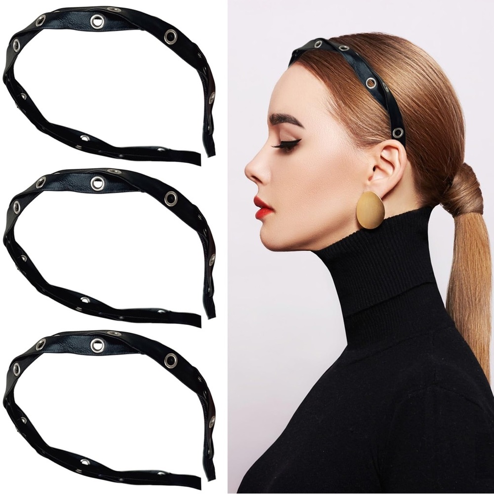 Thin Leather rivets Headbands for Cool Girl Rock Punk Anti-Slip Hair Accessories